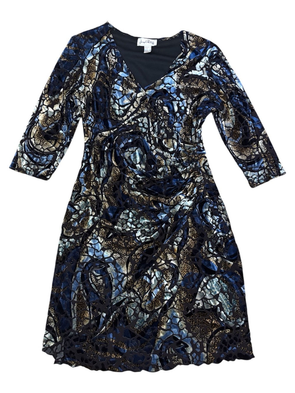 🌹🌹Joseph Ribkoff Navy, Black & Gold Abstract Wrap-Style Long Sleeve Dress